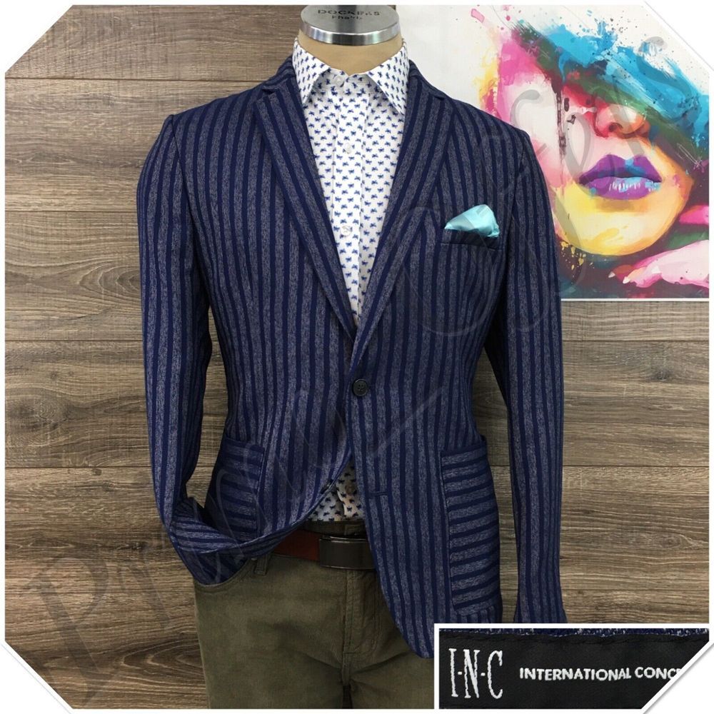 INC Mens Blazer Sport Coat Two Button Casual Jacket Size M ( 38R ) Blue‎ Suit